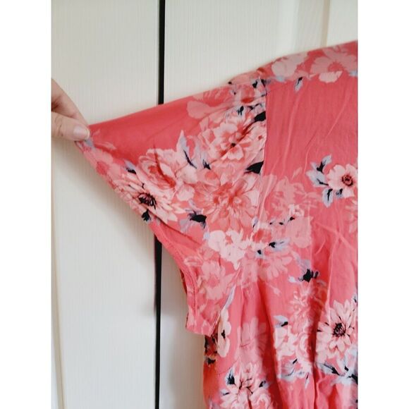 Torrid 3 Blouse Short Flutter Sleeve Baby Doll Pink Floral Gathered Waist Tunic - Picture 5 of 6